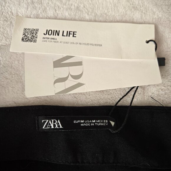 ZARA Black Ruched Midi Skirt with Tie Waist accent & Front Slit size M NWT - Picture 3 of 11